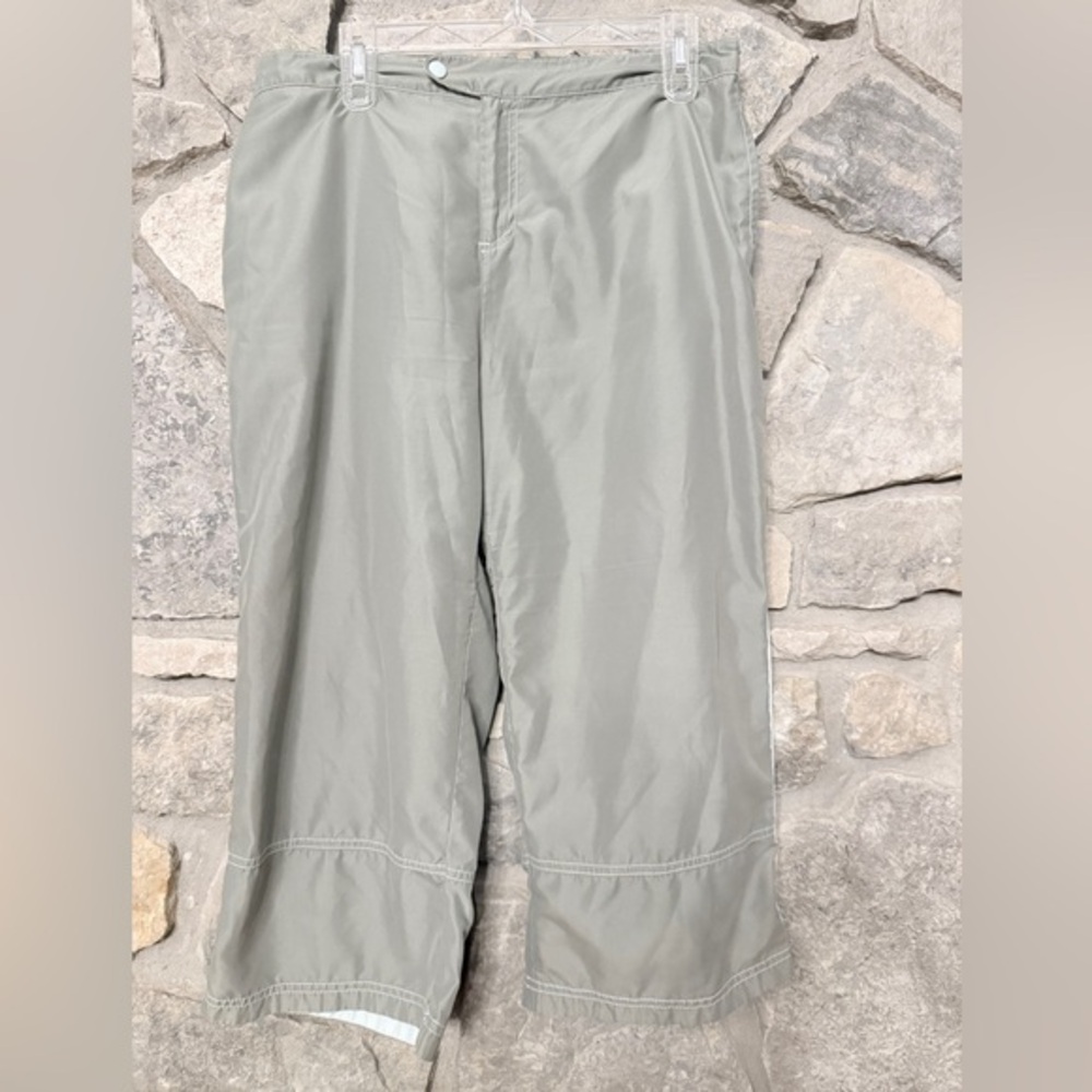 FUDA Wide Leg Olive Capri Pants w/teal accents Sz XL AS